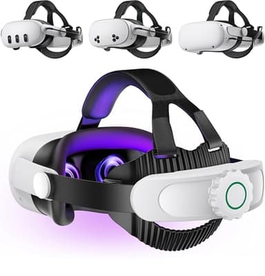 Headstrap für Meta Quest 3 mit 8000mAh Akku, Elite Strap Zubehör für Meta Quest 3S mit Verstellbarem Knopf/Reduziert den Gesichtsdruck und Verbessert den Komfort, Strap Kompatibel mit Quest 2/3/3S