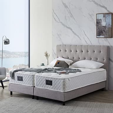 De RUCCI Boxspringbett Modell 211 mit Taschenfederkernmatratze, Bestes Preis-Leistungsverhältnis, DREI Farben und 4 Maße wählbar, einfache Montage (160 x 200 cm, Grau)