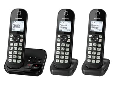 Panasonic KX-TGC463GB Digitales Schnurloses Telefon mit Anrufbeantworter, Basisstation & 3 Mobilteile, LCD-Display, große Tasten, Schwarz