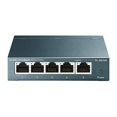 TP-Link TL-SG105 5-Ports Gigabit Netzwerk Switch (bis 2000 MBit/s im Vollduplexmodus, geschirmte RJ-45 Ports, Metallgehäuse, optimiert Datenverkehr, IGMP-Snooping, unmanaged, lüfterlos) blau metallic