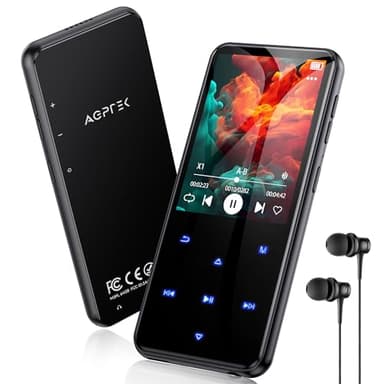 AGPTEK 64GB MP3 Player Bluetooth 5.3 mit 2,4" TFT Farbbildschirm, HiFi Musik Kinder MP3 Player mit Lautsprecher, Touch-Tasten, FM-Radio, E-Book, Aufnahme, Unterstützung bis zu 128 GB, Schwarz