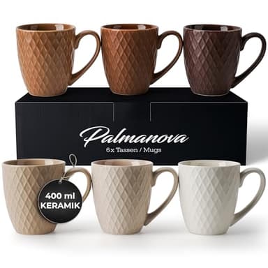 MIAMIO – 6 x 400 ml – Kaffeetassen Set/Becher – Moderne Keramik Tasse Matt – Kaffeetasse groß – Palmanova Kollektion (Beige)