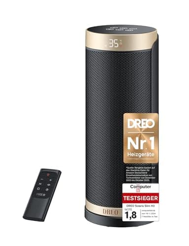 Dreo Heizlüfter Energiesparend, PTC Keramik Heizlüfte Leise, 70° Oszillierend Elektroheizung mit Fernbedienung, 12-Std-Timer, 3 Modus 3 Geschwindigkeit, Überhitzungs-Kippschutz, Solaris Slim H3