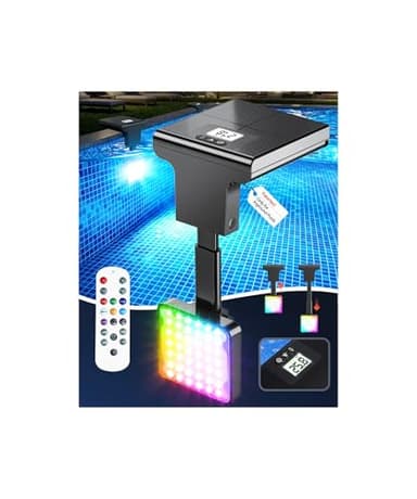 DeeprBlu 2-in-1 LED Poolbeleuchtung Solar mit Poolthermometer, Poolbeleuchtung Unterwasser mit Fernbedienung, 10 Beleuchtungsmodi & Nacht-Hintergrundbeleuchtung,Solar Pool Lichter für Eingebauter Pool