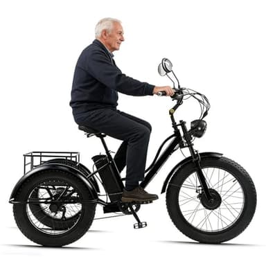 Wasd3Pods Fat-Tire-Dreirad Für Erwachsene Mit Korb – 20-Zoll-Elektro-Dreirad Mit Carbonstahlrahmen – 3-Rädriges Freizeitrad – Elektrisches Lastendreirad Für Senioren Black-noseat