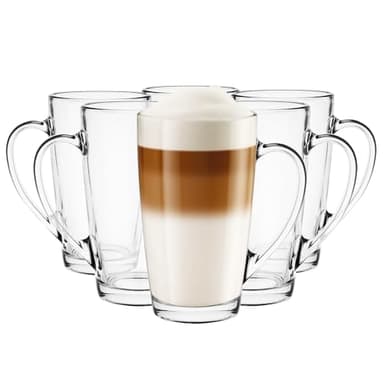 Glasmark Krosno Latte Macchiato Gläser Cappuccino 6er Set Teegläser- Mit Henkel Dessertgläser Wassergläser Kaffeegläser Glühweingläser Eiskaffee- Glühweintassen Groggläser 6x 400 ml