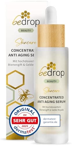 bedrop Concentrated Anti Aging Serum mit straffendem Bienengift, Gelée Royal, Hyaluron & Acetylglucosamin hochdosiert - Reine Imker Qualität ohne Zusatzstoffe