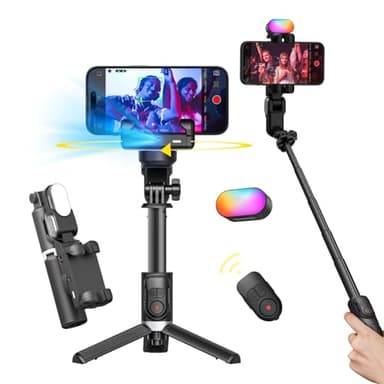 AOCHUAN Gimbal für Smartphone, 4-in-1-Telefon-Gimbal mit 360°-Drehung für iPhone/Android, Selfie-Stick-Stativ mit Gesichtsverfolgung und kabelloser Fernbedienung für Vlogging-M1 Pro Schwarz