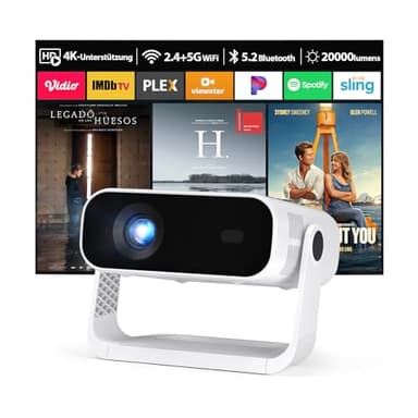Smart Beamer Full HD 1080P, 25000 Lumens, Android 11,Integrierte Apps, 4D Trapezkorrektur,WiFi 6 & BT 5.2, Heimkino 4K Beamer Trapezkorrektur und elektrischen Fokus