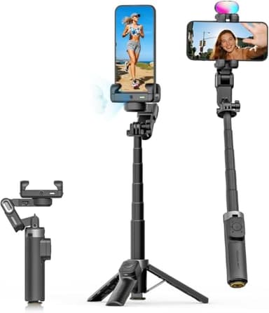 AOCHUAN Gimbal-Stabilisator für iPhone, 4-in-1 Handy-Gimbal mit kabelloser Fernbedienung, Selfie-Stick mit automatischer Gesichtserkennung und 360°-Drehung für Vlogging – M3 Pro Mini Schwarz