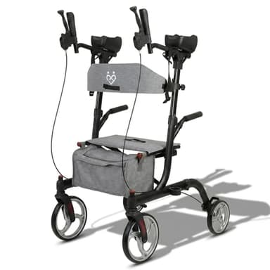 ForeverSenior faltbarer Arthritis-Rollator mit gepolsterten Unterarmstützen - Nur 9,8kg - Erhöhter Aluminium Rollator mit Armstützen - Elegant in mattschwarz und grau