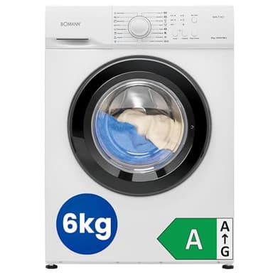 Bomann® Waschmaschine 6kg | max. 1000 U/Min. | 5 Jahre Motor-Garantie | bürstenloser DC-Motor: effizient, leise und langlebig | Temperatur bis zu 90°C | 16 Programme | Washing Machine | WA 7161