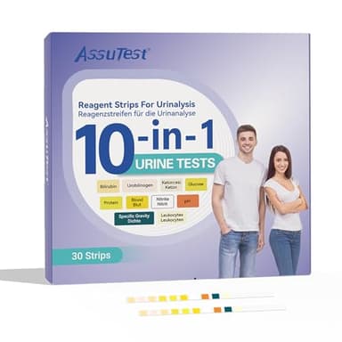 30 x Urintraktinfektionen Schnelles Testen, 10in1 Urin mit 10-Parameter-Harnteststreifen, Testkit für Bilirubin, Urobilinogen, Keton, Glukose, Protein, Blut, Nitrit, pH, Dichte, Leukozyten