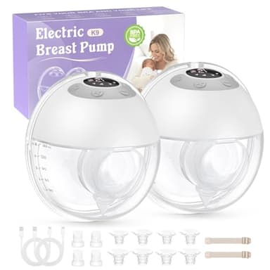 Haokoo Milchpumpe Elektrisch Freihändig für Stillende Mütter, Tragbare Elektrische Milchpumpe für Anfängerinnen, Auslaufsicher, 4 Modi & 12 Stufen, mit 17/19/21/24/27 mm Flanschen, 2 Stück