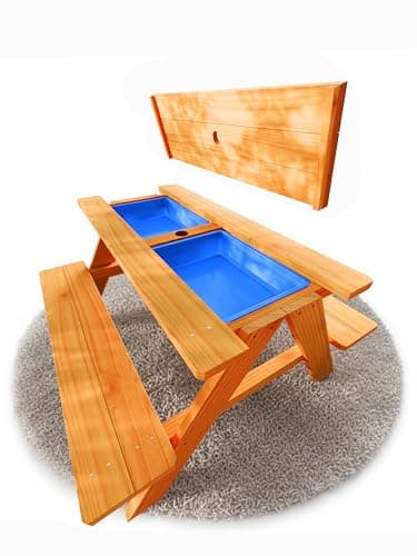 FRIEDO - 2in1 Kindersitzgruppe mit Matschtisch aus lackiertem Holz - Matschküche & Wasserspieltisch für den Garten - Gem. deutscher Standards geprüfte Kinder Gartenmöbel - Für Outdoor & Indoor Nutzung