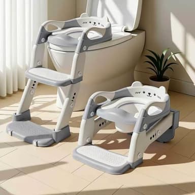 Toilettensitz Kinder mit Treppe, 3 in 1 Klappbarer Toilettenleiter für Kinder, Rutschfest und Wasserdicht, mit Spritzschutz, Kinder Toilettensitz für Kinder das Selbstständige Toilettentraining(Grau)