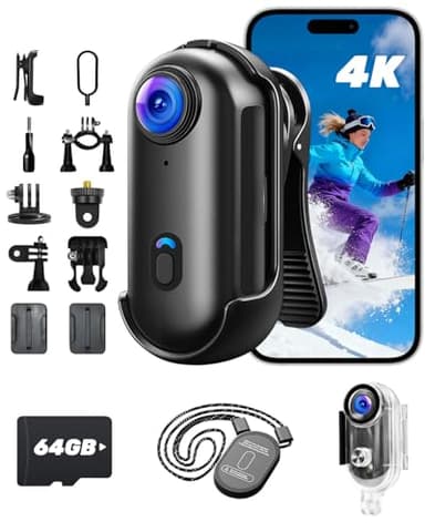 NNYYMH Action Camera 4K mit 64GB SD,BodyCam Körperkamera Mini Magnetische Freisprech POV Kamera mit um 360° Drehbarem Clip, 30M Wasserdichtes Gehäuse für Skifahren, Helmkamera, Vlog