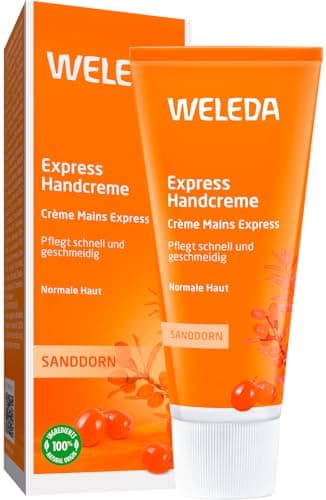 WELEDA Bio Express Handcreme Sanddorn - Naturkosmetik Handpflege Creme für trockene Hände. Nachhaltige Feuchtigkeitscreme für Frauen & Männer mit Grapefruit, Mandarine & Sandelholz Duft (1x 50ml)