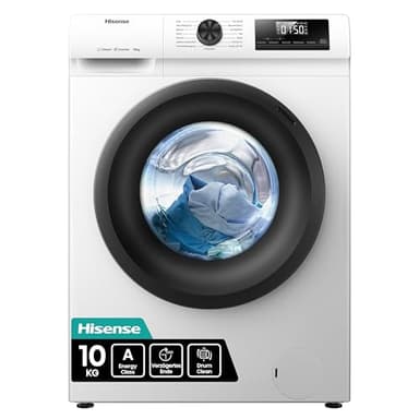 Hisense WF1Q1041BW Waschmaschine mit Dampffunktion, 10KG, 1400 U/Min, 15 Programme, Anti-Allergie Programm, Baby-Wäsche, AutoWash, QuickWash 15 min, Daunen, Eco 40-60 °C, Power 49', EEK: A, Weiß