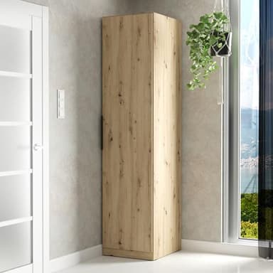 Forte CADIXO Mehrzweckschrank 50, Skandi Eckschrank, 1-türig, Holzwerkstoff, Flur/Wohn-/Schlafzimmer, Artisan Eiche Holzdekor, 51,2 cm breit x 212,9 cm hoch x 58,9 cm tief