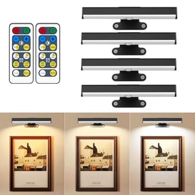 Bilderleuchte, batteriebetriebene LED-Wandleuchte für Gemälde, kabellos, dimmbar, Rahmenlicht mit Fernbedienung, 3 Beleuchtung, magnetisches Licht für Kunstwerke, Portrait, Wanddekoration, 4 Stück