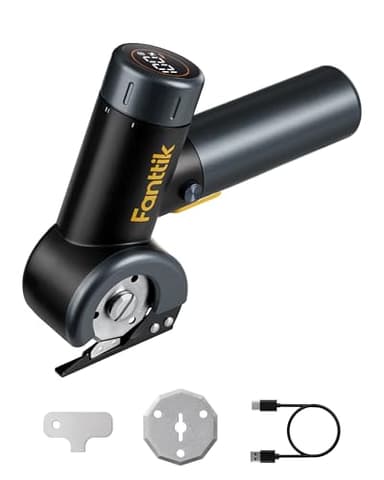 Fanttik C8 Nano Elektrische Schere, Kartonschneider Elektrisch mit Bildschirm, LED-Licht, 3 Geschwindigkeitsstufen, Typ-C-Aufladung, Geeignet für Stoffe, Teppiche, Leder, Kartons - Schwarz