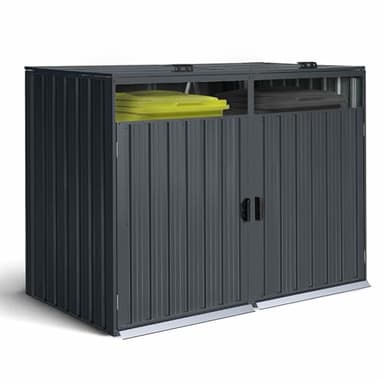 Mülltonnenbox Metall verzinkt Eco | 2 Mülltonnen bis 240 Liter mit Deckel und Tor | 240 x 80 x 122 cm (B x T x H) Anthrazit - einfaches Toploading