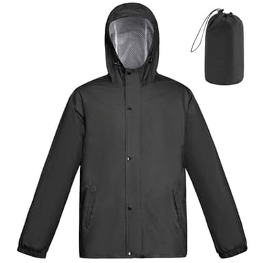 flintronic Regenjacke Herren, Herren Regenjacke Wasserdichter, Leicht Wasserdicht Faltbare Regenmantel mit Kapuze, Fahrrad Rain Windbreaker, für Wandern Laufen Outdoor, M