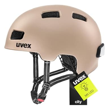 uvex City 4 - Leichter City-Helm für Damen und Herren - individuelle Größenanpassung - inkl. LED-Licht - Soft Gold matt - 55-58 cm