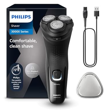 Philips Shaver Series 3000X – Elektrischer Rasierer für Herren in Schwarz, Nass- und Trockenrasur, mit SkinProtect-Technologie, ausklappbarem Bartschneider (Modell X3001/00)
