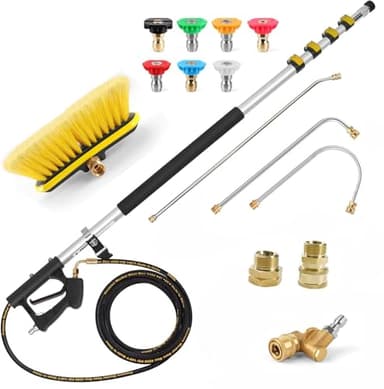 Hanured® Teleskopstrahlrohr hochdruckreiniger 6,4M, mit Dachrinnenreiniger, Bürstenkopf und 7 Düsenspitzen, für Wand-Dachrinne