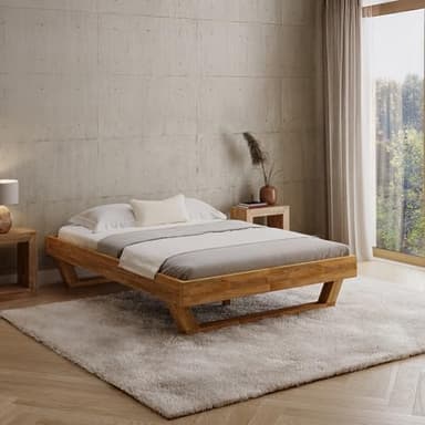 skølm Nornir Massivholzbett 140x200 cm – Bettrahmen aus Massivholz Eiche geölt – hochwertiges Holzbett mit Kufen Bettbeinen – Bettgestell ohne Bettkopf – geeignet als Doppelbett