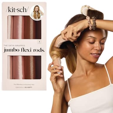Kitsch Jumbo-Locken ohne Hitze, 4 Stück – Lockenstab ohne Hitze mit Satinüberzug – Jumbo-Flexi-Rod, Haarwickler für Volumen – Haarwickler über Nacht – Für alle Haartypen