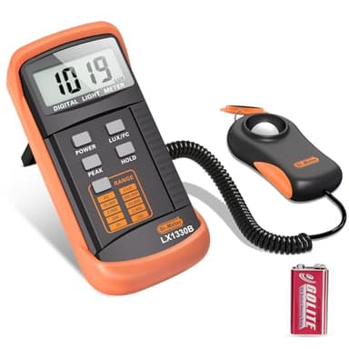Dr.meter LX1330B Digital Luxmeter, 0-200.000 Messbereich Luxmeter mit 360° Drehbarem Sensor Beleuchtungsintensität Helligkeitsmessung für Innen und Außen, Lichtmessgeräte für Pflanzen