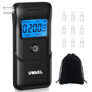 Alkoholtester Polizeigenau Professioneller Alcohol Tester: Hochpräziser Promillemessgerät mit 10 Mundstücken - Tragbarer Promilletester mit Digitalem LCD-Anzeige - Atemalkoholtester Heim Partygebrauch