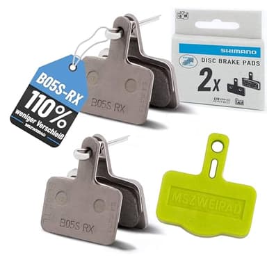 2X Shimano B05S-RX Bremsbeläge Resin Blister Verpackung inkl. MSZweirad Bleed Block Nachfolger B01S B03S