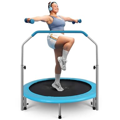SereneLife Fitness Trampolin Indoor, Ø 102 cm – Faltbarer Rebounder mit Rückprall & Höhenverstellbarem Griff, Bis 150KG, ideal für Zuhause, Cardio, Sport & Training