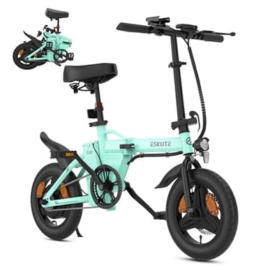 ESKUTE F100 E-Bike Klapprad, 14 Zoll Elektrofahrrad mit USB-Ladeanschluss für Handy, 250W EU-konformes Elektrofahrräder, Integrierter 36V 9Ah Akku, Reichweite bis 25-50KM, Blaugrün