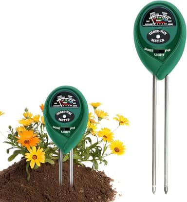RUTIDA Bodentester, Boden PH-Messer, 3 in 1 Bodenmessgerät Feuchtigkeit, Fruchtbarkei, Boden-Feuchtigkeitsmessgerät, Bodentest Messgerät für Pflanzen Gartenarbeit Rasen Garten Landwirtschaft