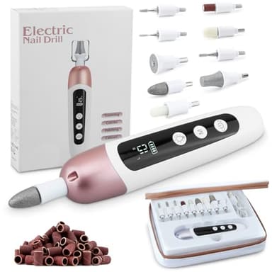 AOMEES Maniküre-/ Pediküre-Set, Elektrische Nagelfräser & Hornhautentferner mit 9 Aufsätzen, 10 Geschwindigkeiten, LED-Licht, Nagelfeile für Gelnägel & dicke Fußnägel, mit Aufbewahrungstasche