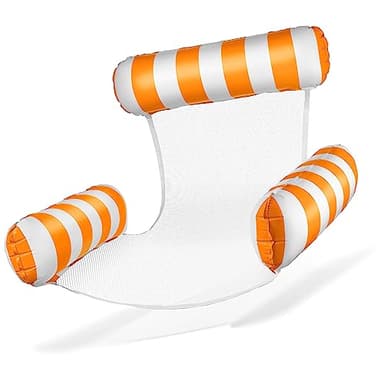 Balinco Luftmatratze Pool, Aufblasbarer Sessel, Wasserstuhl mit Rückenlehne und Armlehnen, Schwimmsitz, Poolsitz, Sonnenstuhl, Wasser Relaxstuhl (Orange/Weiß)