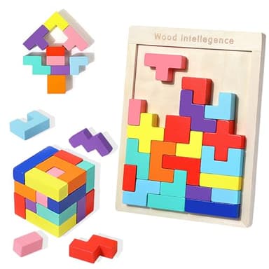 EACHHAHA Montessori Spielzeug ab 4 5 6 Jahr,3D-Holzpuzzle,30 Stück Intelligenz bunten Bausteinen,Fördert räumliche Vorstellungskraft und logisches Denken,Verdickung,Verstärkung,Geschenke für Kinder