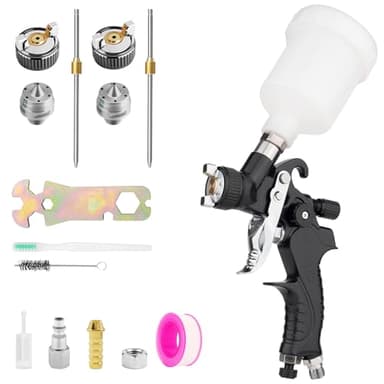 Mini Lackierpistole Druckluft Farbsprühpistole mit 125 ml Plastikbecher und Edelstahldüse 0,8mm & 1,0 mm Profi Farbsprühsystem Lackierpistole Spritzpistole für Autos, Detailreparaturen, Ausbesserungen