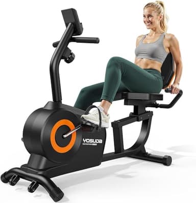 YOSUDA Liegeergometer, 16 Widerstufen, Magnetbremse, Leise Liegerad Heimtrainer, verstellbarer Sitz, einfache Montage, LCD-Display und Pulssensoren, 160kg, Heimtrainer Fahrrad für Zuhause