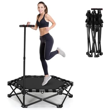 Fitness-Trampolin, tragbares 101 cm/39,76 Zoll faltbares Rebound-Trampolin,leises Design,Tragkraft 200 kg, Verstellbarer Griff,5-Gang-Höhenverstellung, für Heimtraining von Erwachsenen (Schwarz-L)
