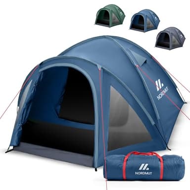 NORDMUT® Campingzelt für 2-4 Personen wasserdicht & leicht – Kuppelzelt mit mit verschließbarem Vorraum – 2-4 Mann Zelt mit hervorragender Luftzirkulation & kleinem Packmaß (Blau)
