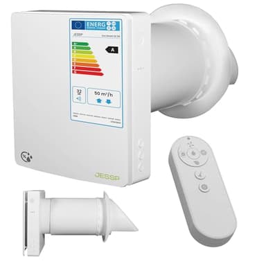 JESSP Eco Smart DZWR – Lüfter mit Feuchtigkeitssensor – Dezentrale Wohnraumlüftung mit Wärmerückgewinnung – F7 Filter & 97% Wärmerückgewinnung – Lüftungssystem 160 mm – 60 m³/h – WLAN & App