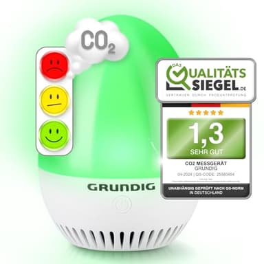 GRUNDIG CO2 Messgerät Ampel - Kalibrierungsautomatik, Akku Betrieb, Signal für Stoßlüften - mobiles hochpräzises Luftqualität Messgerät mit idealer Sichtbarkeit und einfacher Bedienung (Gerät)