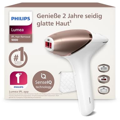 Philips Lumea IPL 9000 Series Haarentfernungsgerät mit SenseIQ Technologie – Alternative zur Laserhaarentfernung – 3 Aufsätze für Körper, Gesicht & Präzisionsbereiche, kabellos (BRI955/00)
