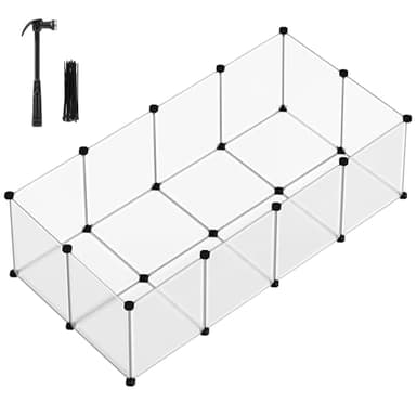 SONGMICS Freigehege mit Bodenplatten, Laufstall, Meerschweinchen Gehege, aus Kunststoff, Gehege für Hamster, Kaninchen, Igel, 143 x 73 x 46 cm, weiß LPC02W
